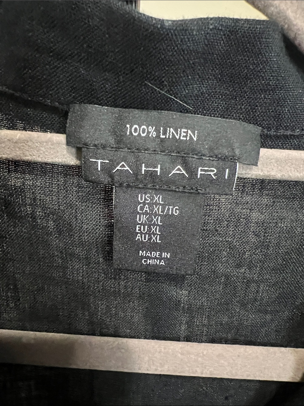 Tahari Black Short-Sleeve Linen Button-Down Top - Picture 2 of 3